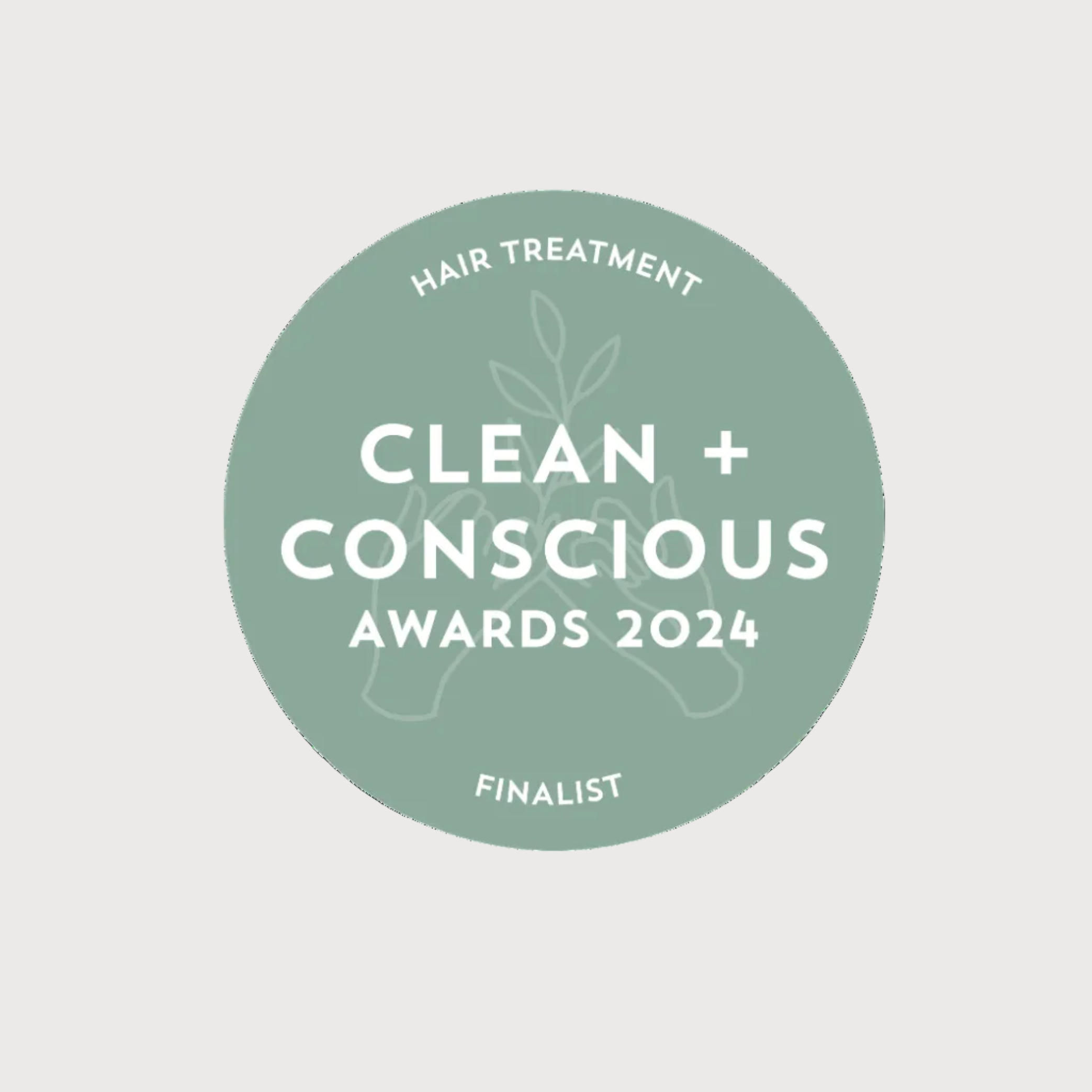 Green badge with 'Clean + Conscious Awards 2024' text on a white background