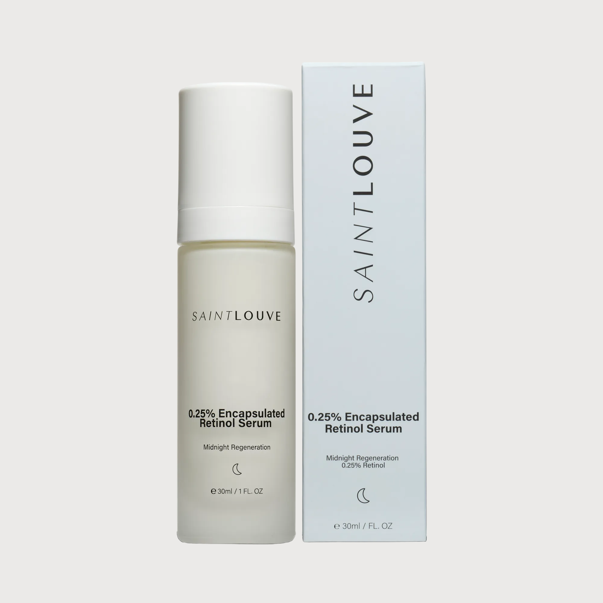 Saint Louve retinol serum bottle and packaging on a white background