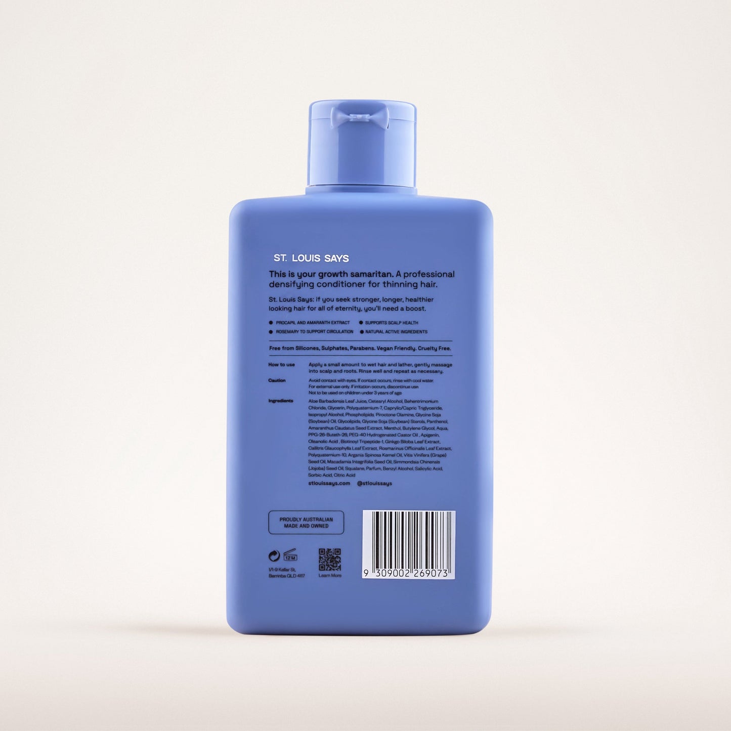 Blue bottle with label on a white background