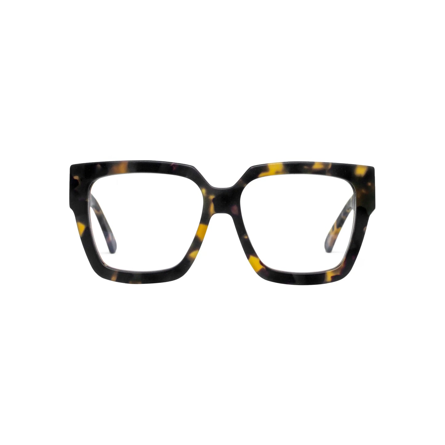 Tortoiseshell eyeglasses on a white background