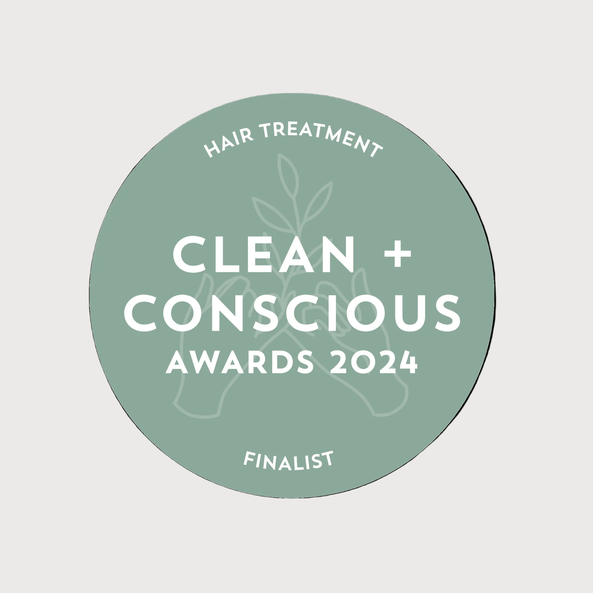 Green badge with 'Clean + Conscious Awards 2024' text on a white background