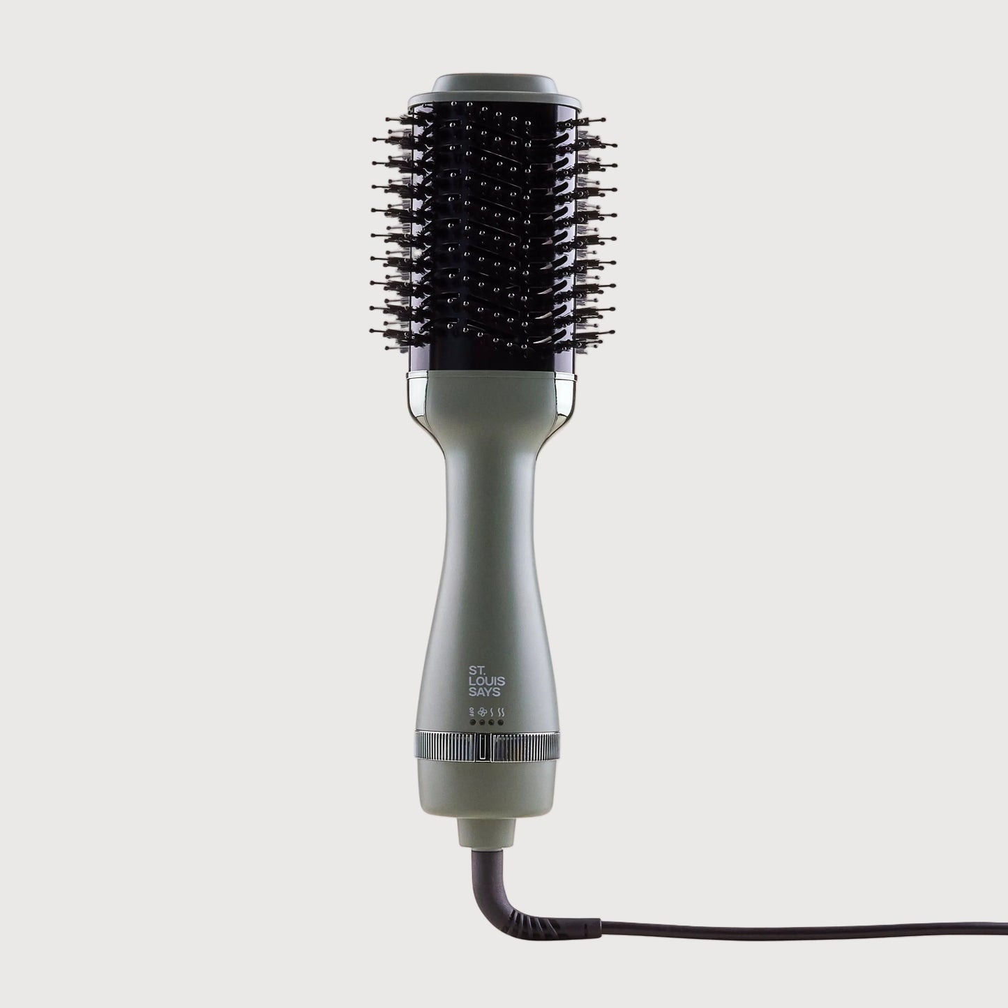 Hair dryer with brush attachment on a white background