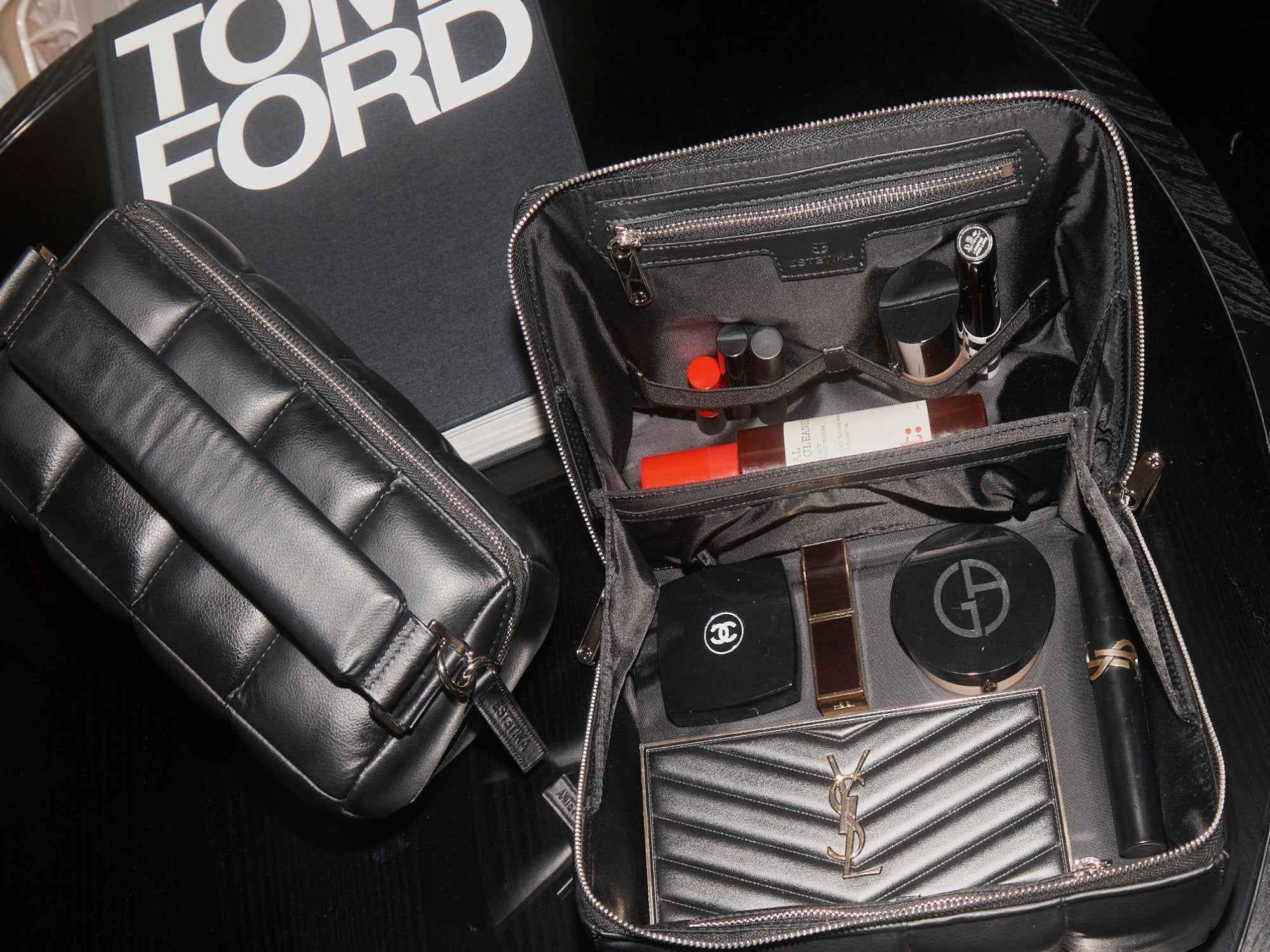 Black Makeup Bag Set Bundle for Travel and Organisation