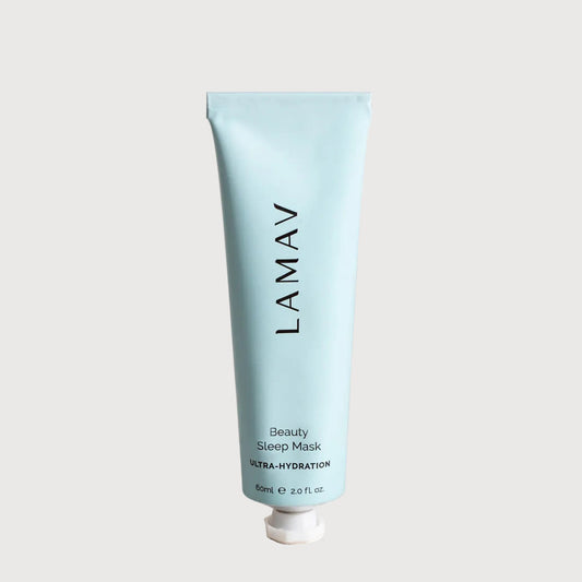 LAMAV beauty sleep mask tube on a beige background