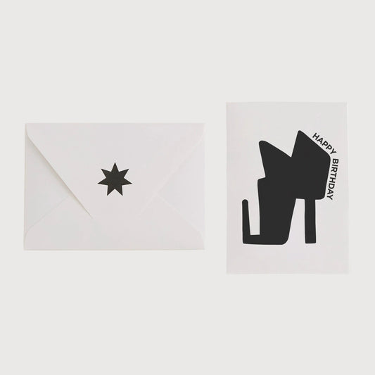 Two white cards with black illustrations on a light gray background