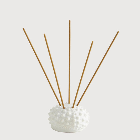 White diffuser with wooden sticks on a light gray background