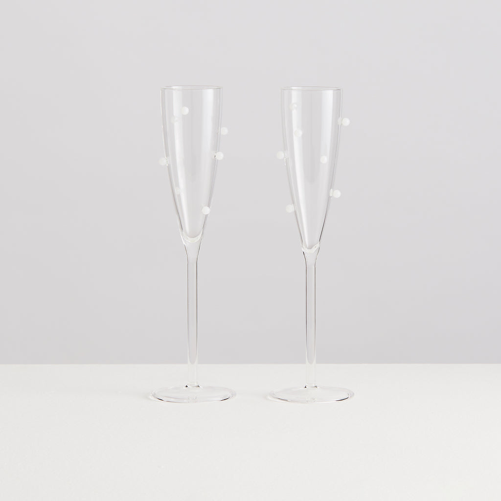 Maison Balzac 2 Pomponette Flutes | Clear & White