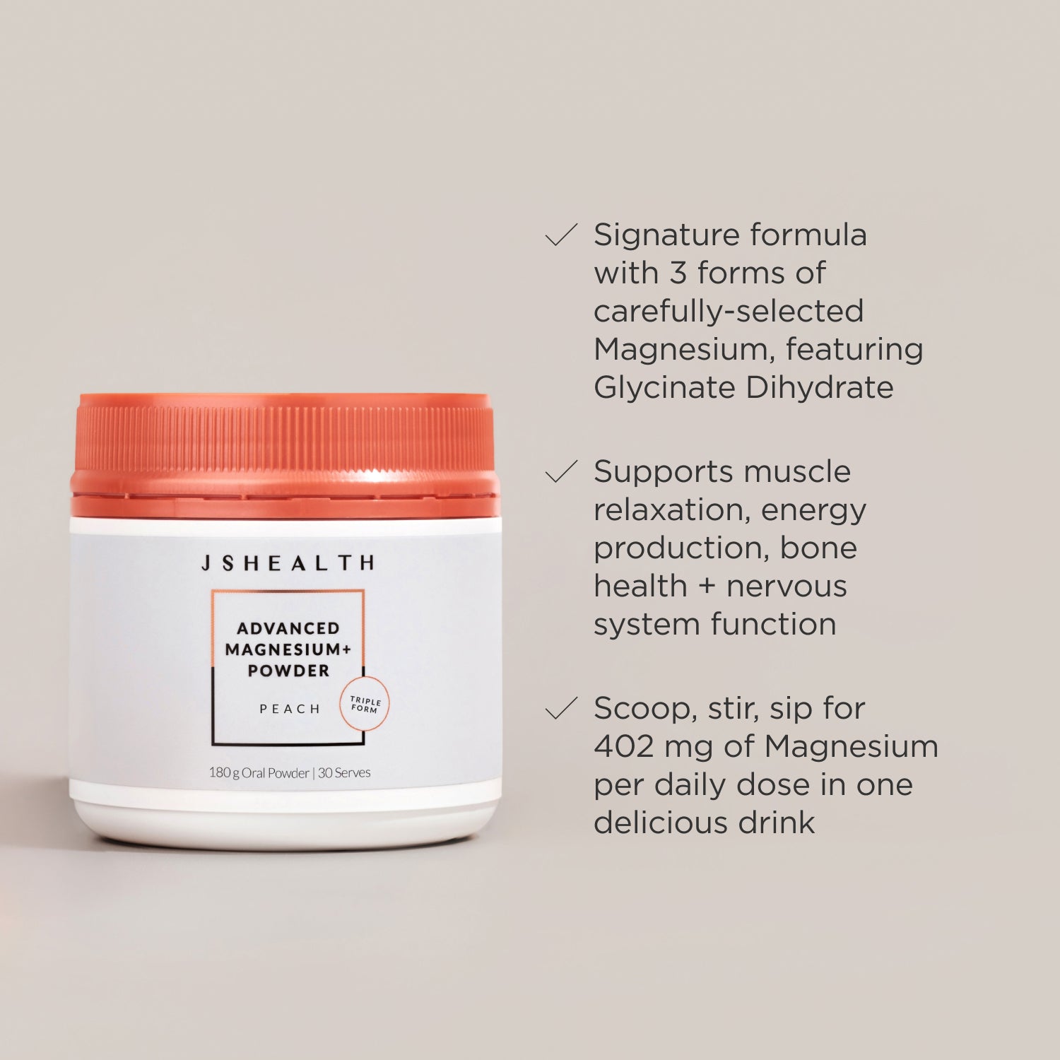 JSHealth Vitamins Au Advanced Magnesium+ Powder - Peach