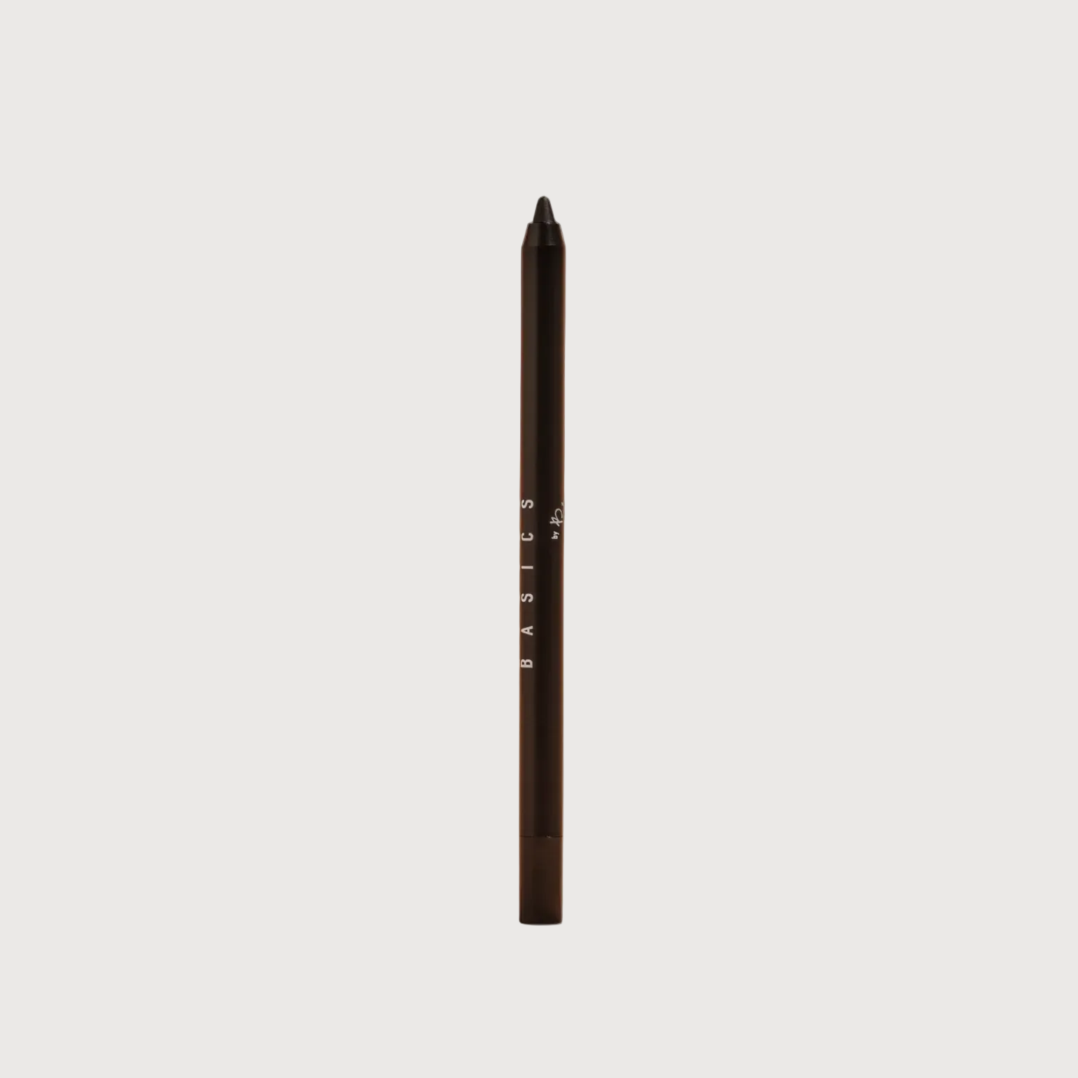 Eyebrow pencil with sample strokes on a light gray background