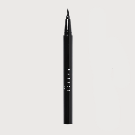 Black eyeliner pen with 'BASICS' branding on a light gray background