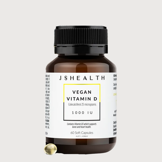 Vegan Vitamin D supplement bottle with label on a white background