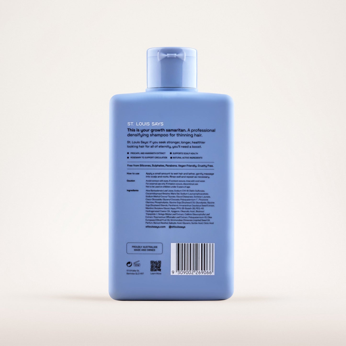 Blue bottle with label on a white background