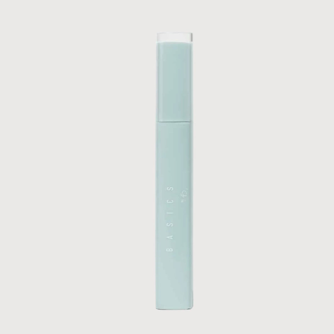 Light blue cylindrical container with white cap on a white background
